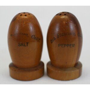 VTG Wooden Salt Pepper Shakers San Francisco CA Souvenir 2.25" Tall 1950-60s GUC